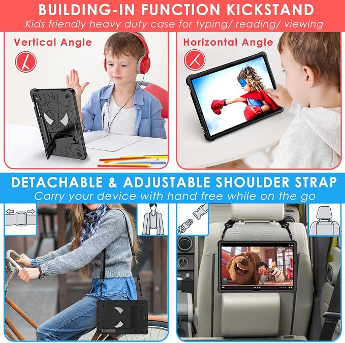 DETUOSI Case for Samsung Galaxy Tab S10 Lite / S10 FE / S9 FE 10.9-Inch with S Pen Holder + Shoulder Strap3-Layer Hybrid Heavy Duty Full-Body Shockproof4-Angle Viewing Protective Cover