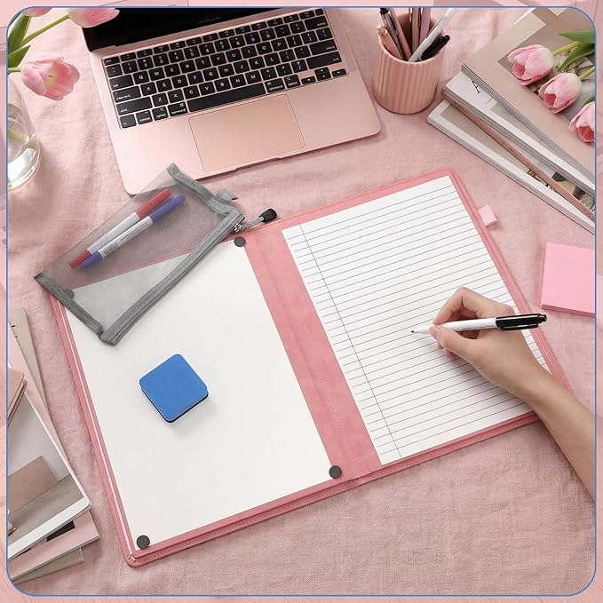 6 Sides Dry Erase Notebook Portable Whiteboards Notebook Small Reusable College Ruled Lined Board Folding Mini Travel Dry Erase White Board for Office Study(Pink,A4: 9 x 12 Inches)