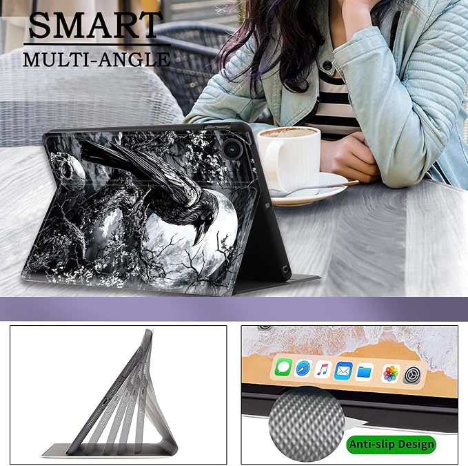 Case for Samsung Galaxy Tab A11 + Plus/A9 + Plus 11 Inch 2025/2023 Ultra-Thin Multi-Angle Protective Cover with Auto Sleep/Wake Black Cat and the Blue Flower