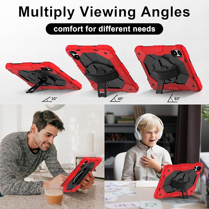 for Xiaomi Redmi Pad Pro 12.1/Xiaomi Poco Pad 12.1 Case with with Kickstand/Hand Strap/Rotating/Shoulder Strap (Black/Black)