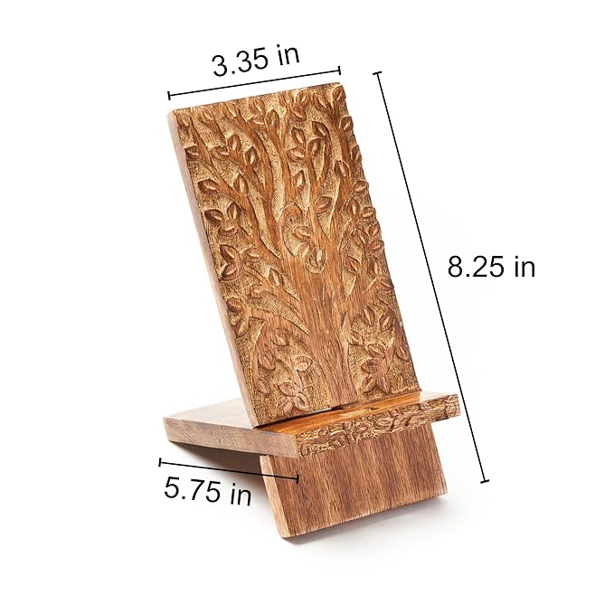Matr Boomie Hand Carved Solid Wood Phone Holder Stand Docking Charging Station for Smartphones