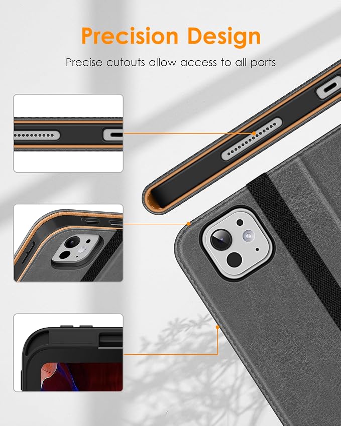 DTTO for iPad Pro 13 Inch Case (M5) 2025 / (M4) 2024 Brown | Premium Leather Business Cover with Pencil Holder Hand Strap &amp Pocket Corner Protection Auto Sleep/Wake Multiple Angles