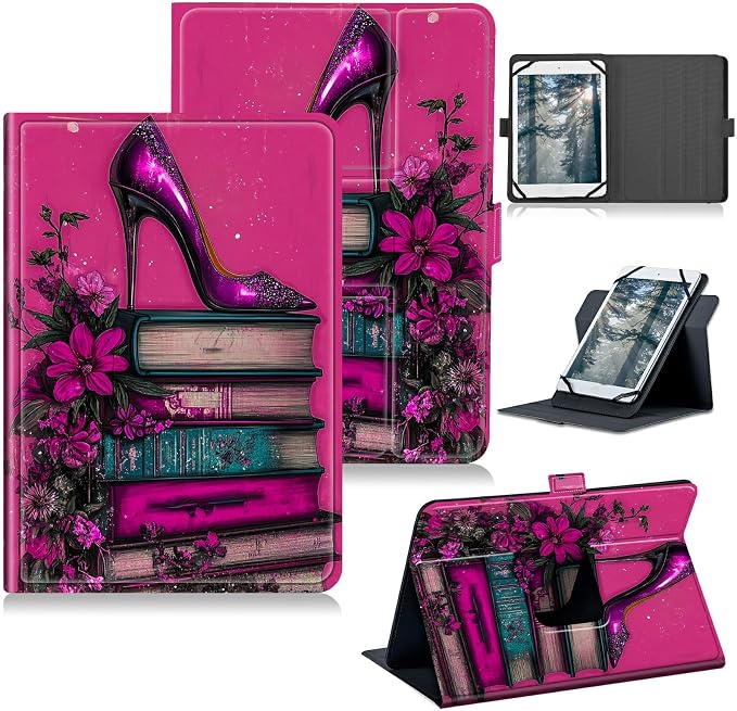 for Walmart Onn 10.1 2024 Onn 10.1 Gen 4 Universal Tablet Case 360 Degree Rotating Kickstand Protective Stand Case with Multiple Viewing PU Leather Shell Case Black Book Cat