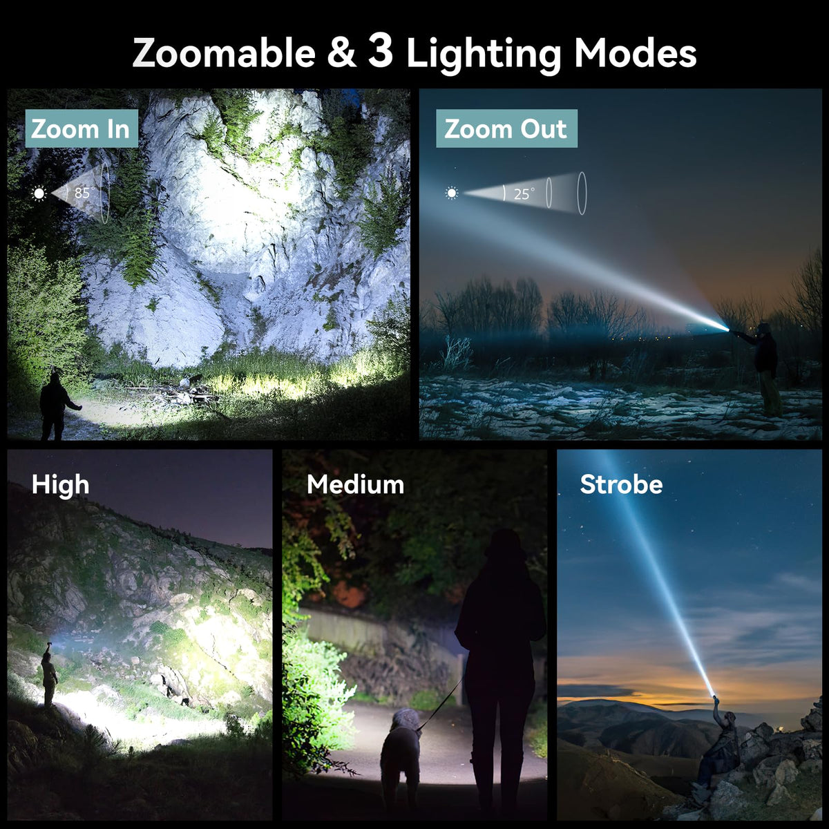 LETMY Rechargeable Flashlights High Lumens, 2 Pack 2000 Lumens Bright LED Tactical Flashlight, 3 Modes Samll Powerful Flash Lights with Clip, Waterproof Flashlights for Home Emergency Camping (Grey)