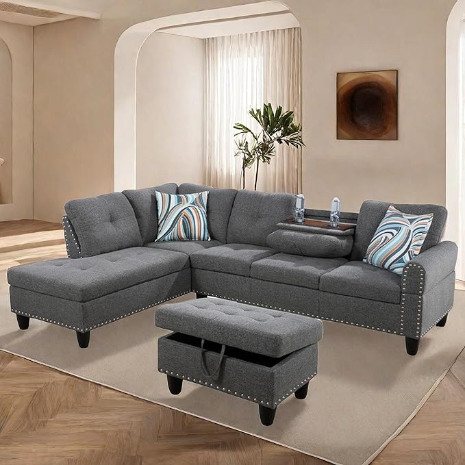 108-Inch Modular L-Shaped Sectional Sofa with Deep Seat, Modern L Shaped Cloud Couch with Chaise, Upholstered Couches for Living Room, Bedroom, Office, No Assembly Require (Light Gray)