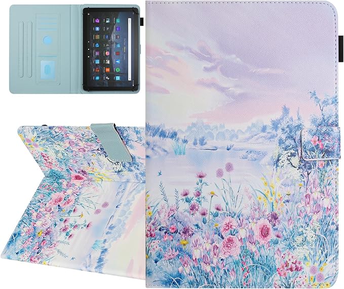 Universal Case for 10 Inch Tablet Multi-Angle Viewing Stand Case for 9.5-10.5 Inch Tablet Premium PU Leather Folding Stand Cover with Pen Holder &amp Multiple Angles Stand - Beach
