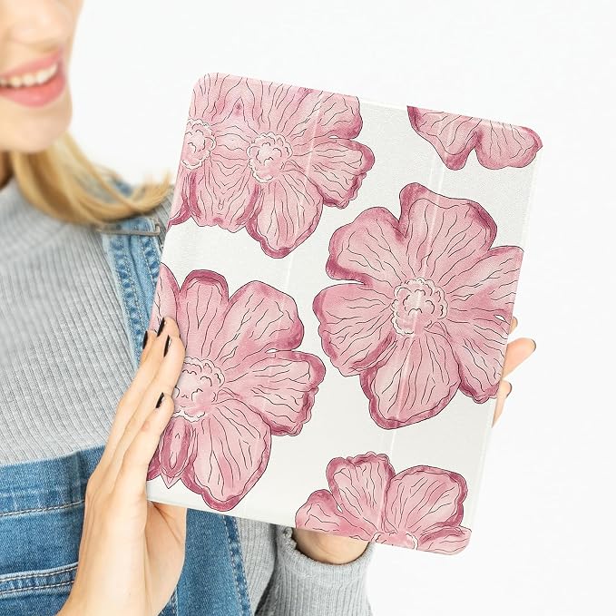 Lovmooful for iPad 9/8/7 Gen Case with Pencil Holder Cute-Bear Flower | Fit for iPad 9/8/7 (10.2-Inch2021/2020/2019 Model9th/8th/7th Generation)Soft TPUTrifold StandProtectiveGirly