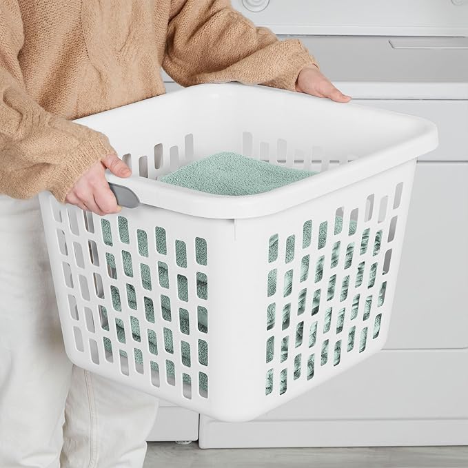 Sterilite Laundry Basket, Plastic Clothes Hamper, Large Square Bin with Comfort Grip Handles and Reinforced Rim, 1.5 Bushel Capacity, White, 12 Pack