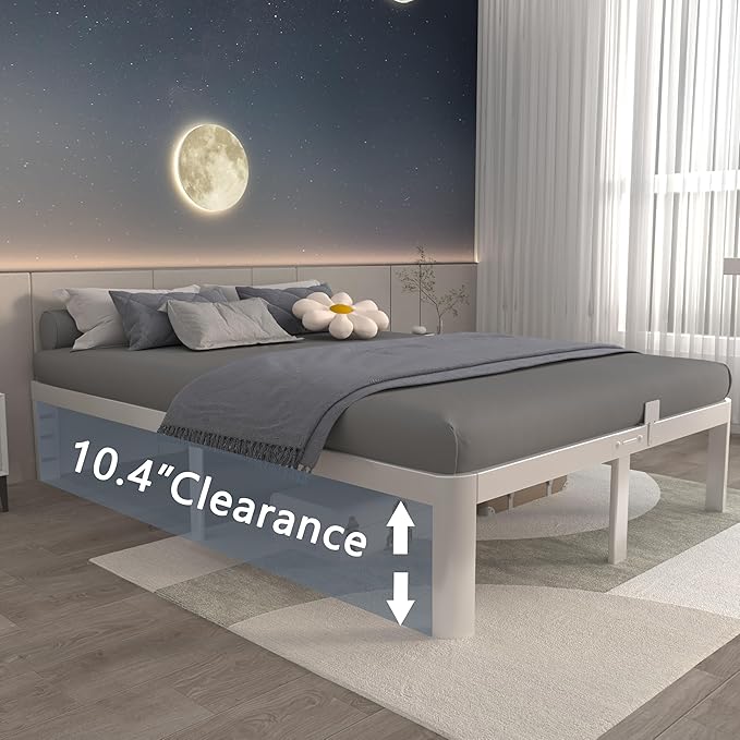 ITIMIDI 12 Inch White King Size Bed Frame, Metal King Platform Bed Frames with Round Corner Legs, Heavy Duty Steel Support 3500 LBS, Storage Space, No Box Spring Needed, Noiseless, Easy Assembly