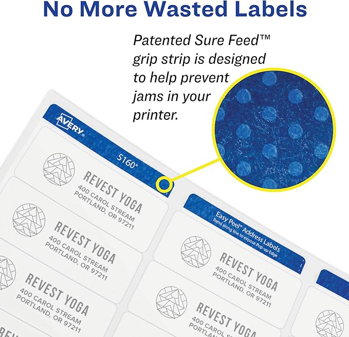 Avery Printable Easy Peel Return Address Labels, 0.5" x 1.75", Sure Feed, 2 Pack, 4000 Labels Total (5637)