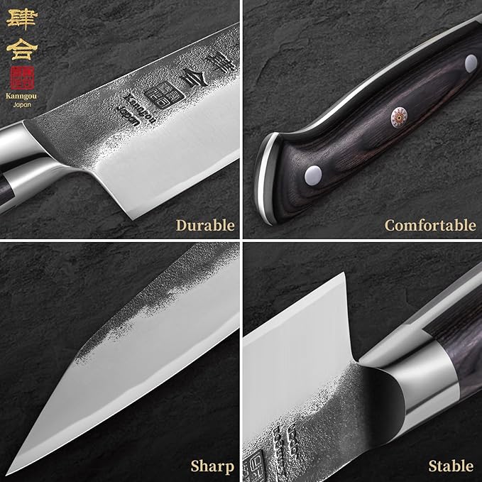 kanngou Chef Knife, Black Forged Japanese Kitchen Knife with High Carbon Stainless Steel and Full Tang Pakkawood Handle, Christmas Gift with Premium Box (8.27 Inch Kiritsuke Knife)