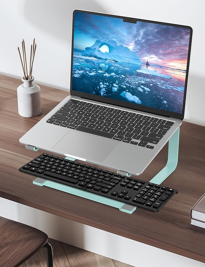 SOUNDANCE Laptop Stand for Desk, Metal Computer Riser, Heavy Stable PC Holder, Ergonomic Laptops Elevator for 12 to 17.3 Inches Notebook Computer, Blue