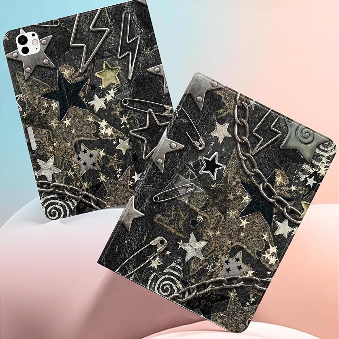 Stylish Case for iPad 9th/8th/7th Generation 10.2 2021/2020/2019Art Pink Starry Sky Textured Folio Case with Pencil Holder Multi-Angle View Adjustable Stand Auto Wake/Sleep Cover for Women