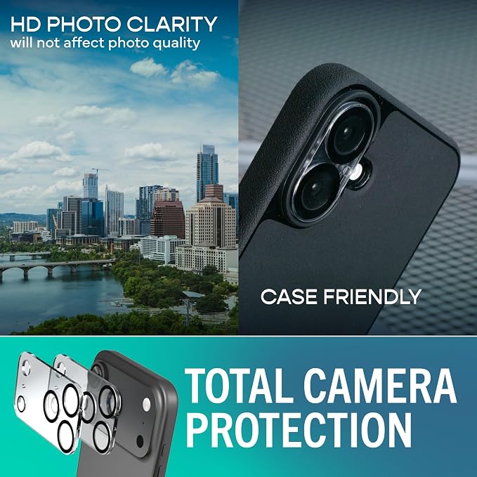 Smartish® iPhone 17 Pro Screen Protector + Camera Lens Covers - Tuff Sheet - 2-Pack Tempered Glass 9H Easy Install Frame Case-Friendly - Dynamic Island for Apple iPhone 17 Pro - Clear 2-Pack