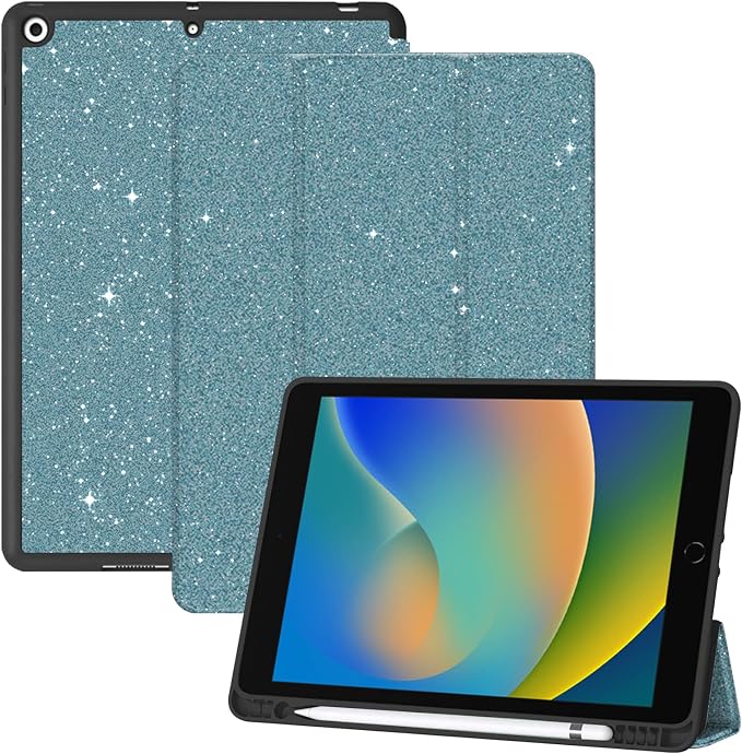 Compatible with iPad 10.2 inch Case 9th /8th /7th Generation Case (2021/2020/2019) Auto Sleep/Wake Cover Cute Abstract Aesthetic Preppy Women Girls-Black Bling Glitter Shiny Sparkly