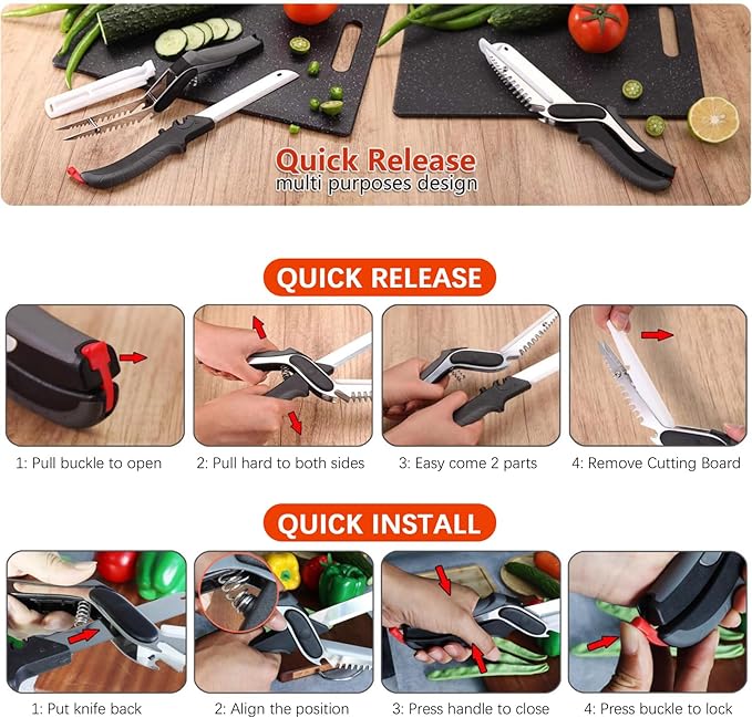 XGIZMOO Kitchen Scissors for Food Slicer Cutter,Quick Release/Install Kitchen Shears Cutting Board Knife Combo for Veggie,Carrots,cucumbers,potatoes,Barbecue Dishwasher Safe (Black)