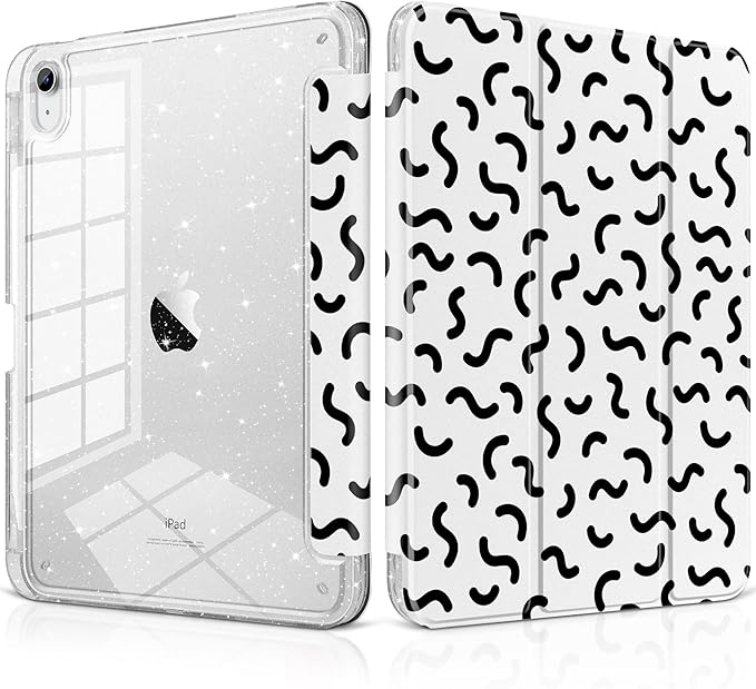 MEEgoodo Case for iPad A16 11th Generation 2025/10th Generation 2022 Glitter Tablet Cases with Transparent Acrylic Back+Trifold Stand +Pencil Holder+Auto Wake/SleepAbstract Sun &amp Palm Tree