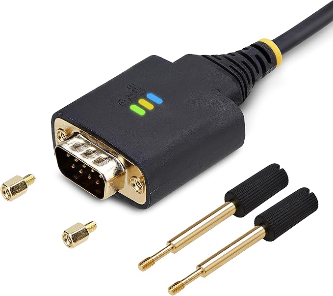 StarTech 10ft USB to Serial Adapter Cable FTDI IC (1P10FFC-USB-SERIAL) | USB-A to DB9 RS232 Interchangeable DB9 Screws Nuts COM Retention LED Indicators