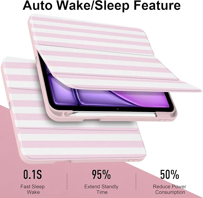 Case for iPad (A16) 11th Generation 11 inch 2025 /iPad 10th Gen 10.9 2022 - Aesthetic Cute Preppy Design Trifold Cover with Soft TPU Bumper Clear Back Auto Sleep/Wake Waves