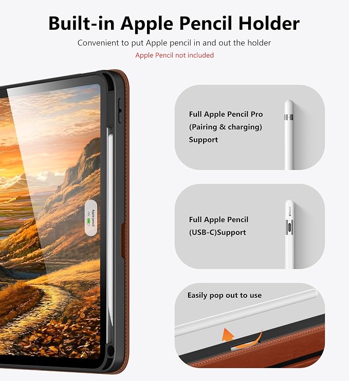 DTTO for iPad Air 11 inch Case M4/M3/M2 (2026/2025/2024) Black | 360 Degree Rotating Premium Faux Leather Folio Stand Cover with Pencil Holder Auto Sleep/Wake Multiple Angles Hand Strap