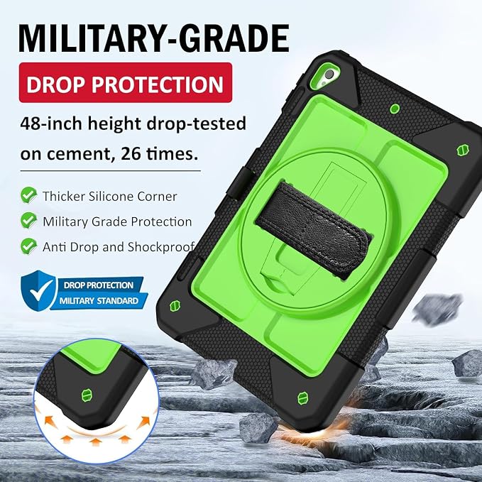 BMOUO Case for iPad 6th/5th Generation Case (9.7 inch 2018/2017) 360°Rotating Stand Hand/Shoulder Strap Shockproof iPad 9.7” Case for iPad Air 2 Black