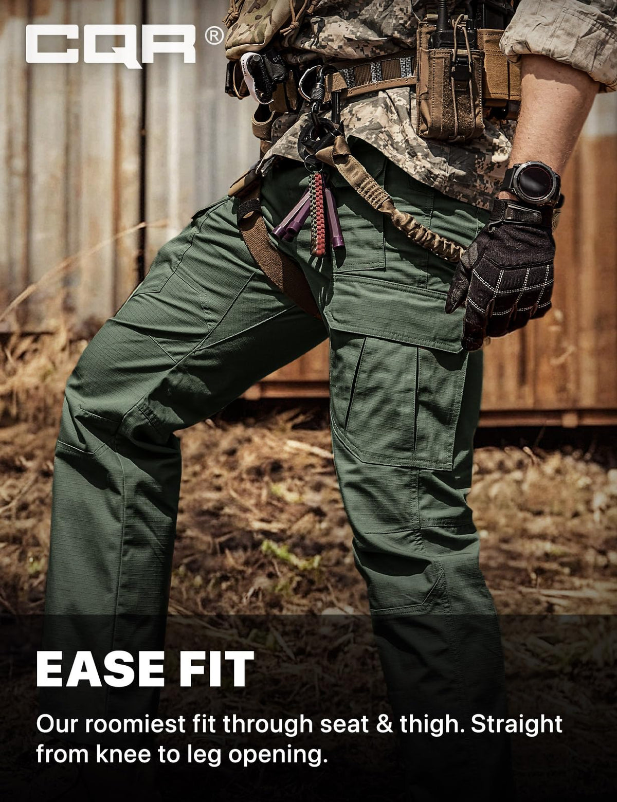 CQR Men's Tactical Pants, Water Resistant Ripstop Cargo Pants, Lightweight EDC Work Hiking Pants, Outdoor Apparel, Raider Mag Green Kelp, 40W x 34L