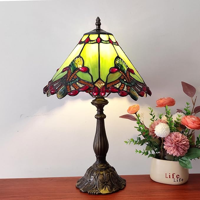 Tiffany lamp Green Baroque Style Stained Glass Table Lamp 12X12X19 Inches 3 -Way Tiffany Style Antique Light for Home Bedroom Living Room - 12W E26 Bulb Include