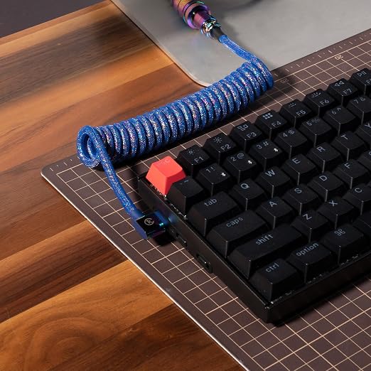 Keychron Premium Coiled USB-C Angled Purple Cable 5-Pin GX16 Detachable Metal Connector USB-A Adapter Double-Sleeved Design for Mechanical Keyboards Charging and Data Sync