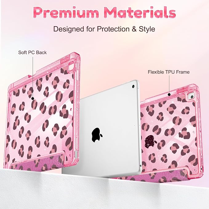 Mektron Sparkly Case for iPad 10.2 inch Glitter Tablet Cases for iPad 9th Gen 2021/8th Gen 2020/7th Gen 2019 Cover with Shiny Clear Back Shell Foldable Bling Smart Cover Blue Floral