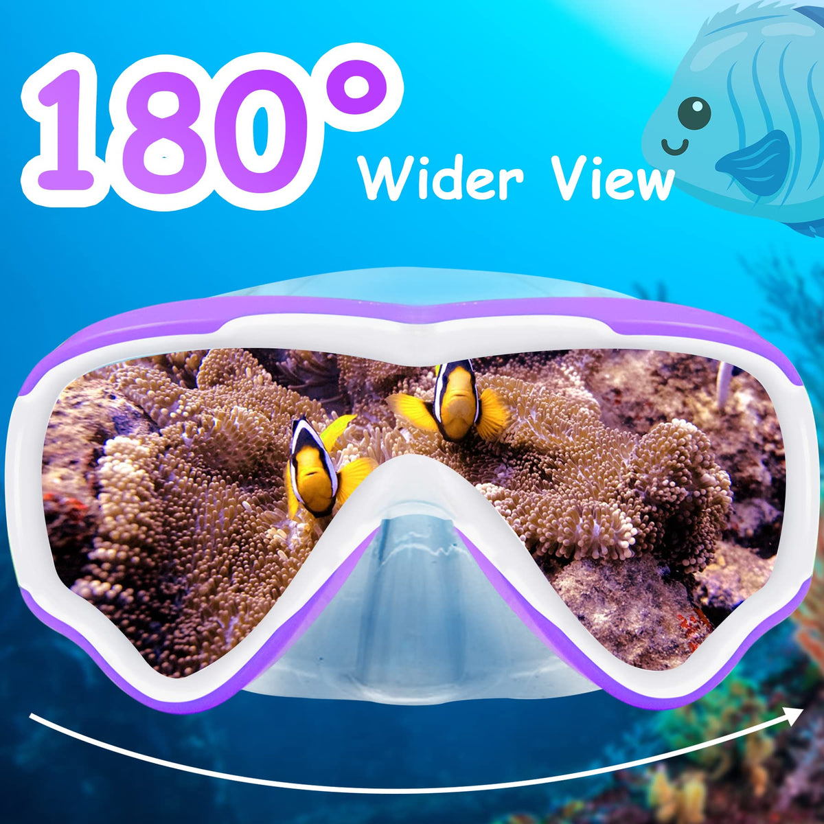Vvinca Kids-Goggles with Nose Cover, Diving Mask Elastic Fabric Strap Anti Fog Anti Shattered Lens for Kids Swim Goggles 3-14