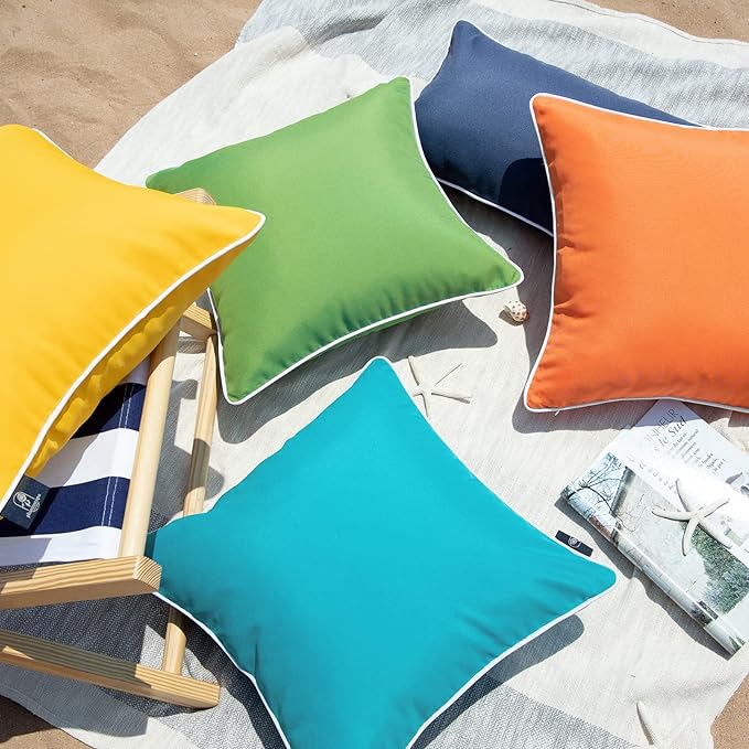 Phantoscope Pack of 2 Outdoor Waterproof Solid Throw Decorative Pillow Cover Decorative Square Outdoor Pillows Cushion Case Patio Pillows for Couch Tent Sunbrella, Teal Blue 12x20 inches 30x50 cm