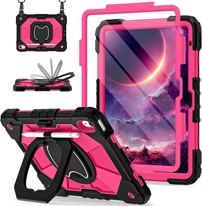 Scnioy Case for iPad (A16) 11th Generation 11 Inch (2025) / iPad 10th Generation Case 10.9 Inch (2022) with 360° Rotating Stand Screen Protector Pen Holder Shoulder Strap Black