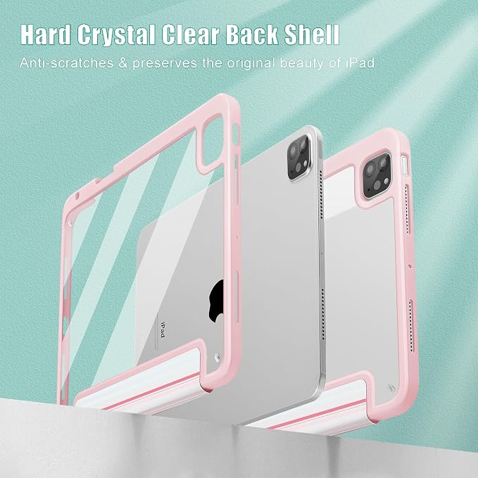 Case for iPad 12.9 Inch (6th/5th/4th/3rd Generation 2022/2021/2020/2018) Pencel Holder + Trifold Support Auto Sleep/Wake Transparent Shockproof Back Cover Abstract Floral SD163