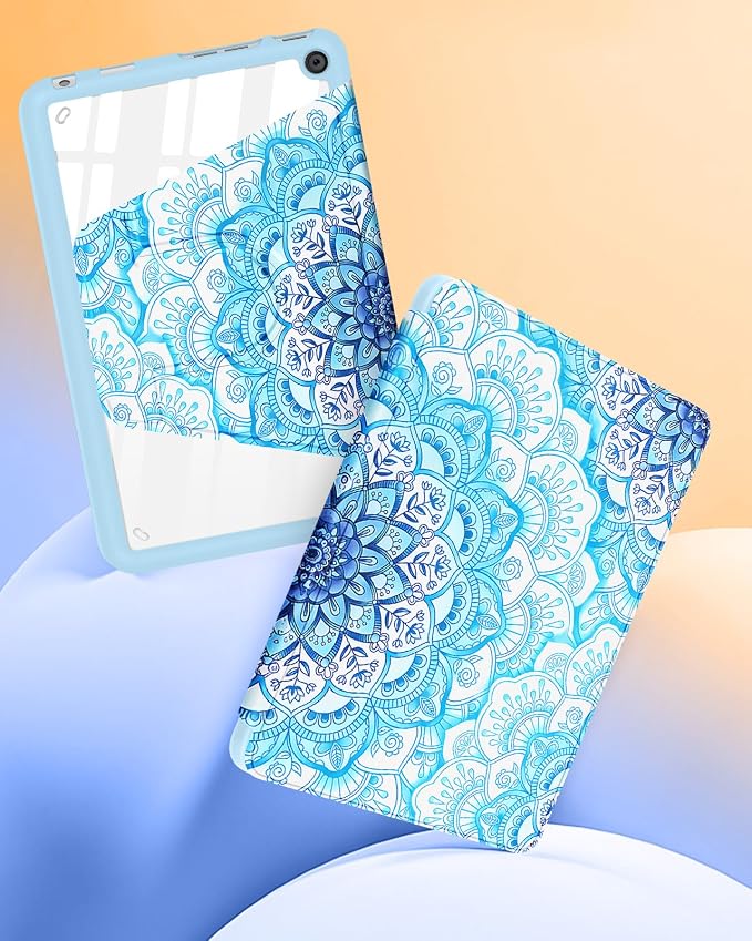 Kidcube for Amazon Kindle Fire 7 Tablet Case 12th Generation 2022 Release for Women Girls Boys Cute Folio Cover Sun Moon Star Design Rotating Stand with Auto Wake/Sleep Teen for Kindle Fire 7 Cases 7