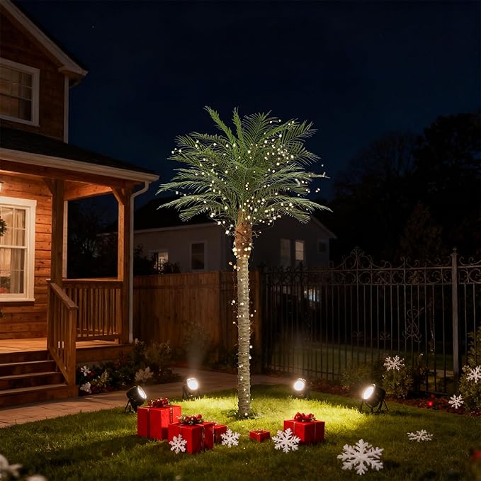 Artificial Phoenix Palm Tree 8ft Tall 2 Set – Fake Large Tropical Tree with 18 Adjustable Leaves, Outdoor Indoor Faux Sago Palm Plant for Living Room Patio Poolside Yard Decor (2, 8ft)