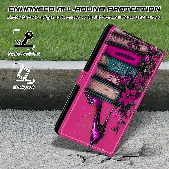 for Walmart Onn 10.1 2024 Onn 10.1 Gen 4 Universal Tablet Case 360 Degree Rotating Kickstand Protective Stand Case with Multiple Viewing PU Leather Shell Case Black Book Cat