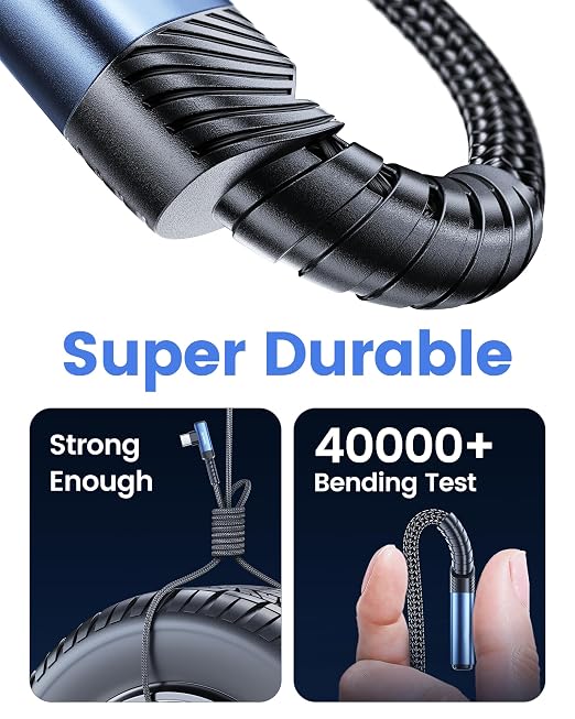 toocki USB C Cable Right Angle 2-Pack 10ft USB A to USB C Charger Cable | Black 90 Degree Braided Fast Charging Carpaly Cord for iPhone17 Series Samsung Galaxy S25/ S24+/Note 10 LG V30 Switch