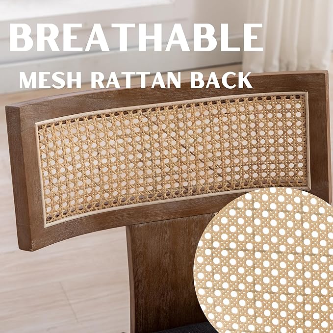 Rattan Dining Chairs Set of 4, Mid Century Modern Dining Chair Upholstered Linen Fabric Kitchen Side Chair, Modern Kitchen Armless Solid Wood Dining Chairs, Beige