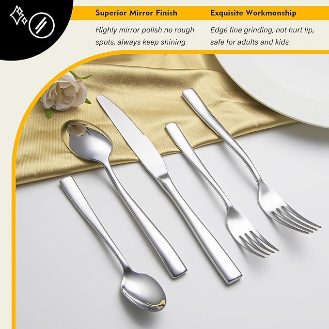 Heavy Duty Silverware Set for 8, EIUBUIE 40 Piece Stainless Steel Flatware Cutlery Set, Durable Kitchen Eating Utensils Tableware Sets Including Fork Spoon Knife Sets, Mirror Polished, Dishwasher Safe