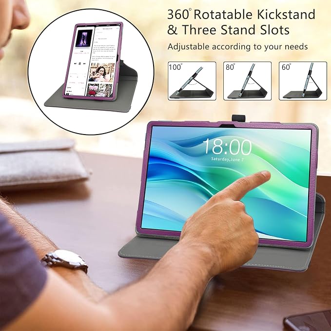 LiuShan for TECLAST P50 CaseDOOGEE U11 Case，U11 PRO Case，360 Degree Rotation Stand PU Cover for 11 TECLAST P50 2024/TECLAST P50S/DOOGEE U11/U11 PRO Tablet(Not Fit TECLAST P50 2025)Black