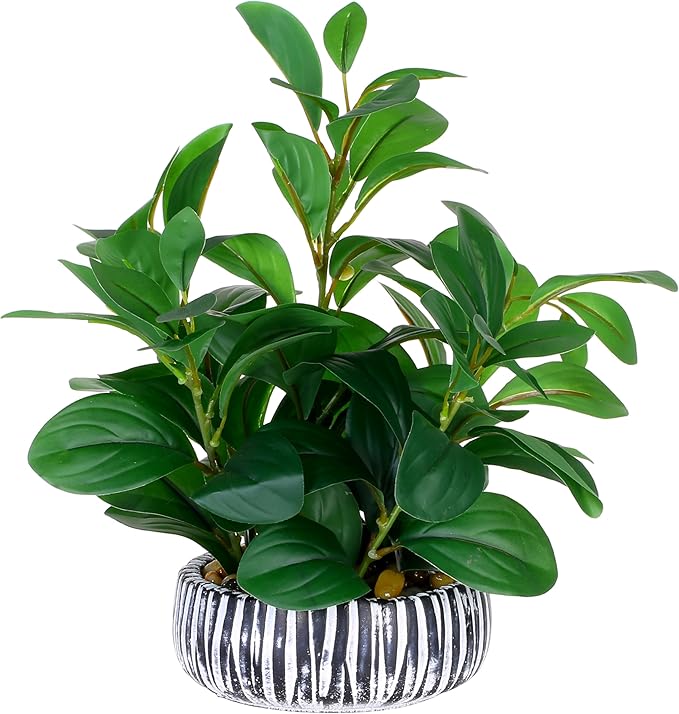 NASAMA Artificial Plants Decor Greenery Potted Fake Plant with Rustic Black Clay Planter for Restaurant Bathroom Bedroom Kitchen Office Table Desk Decor (Height 13")