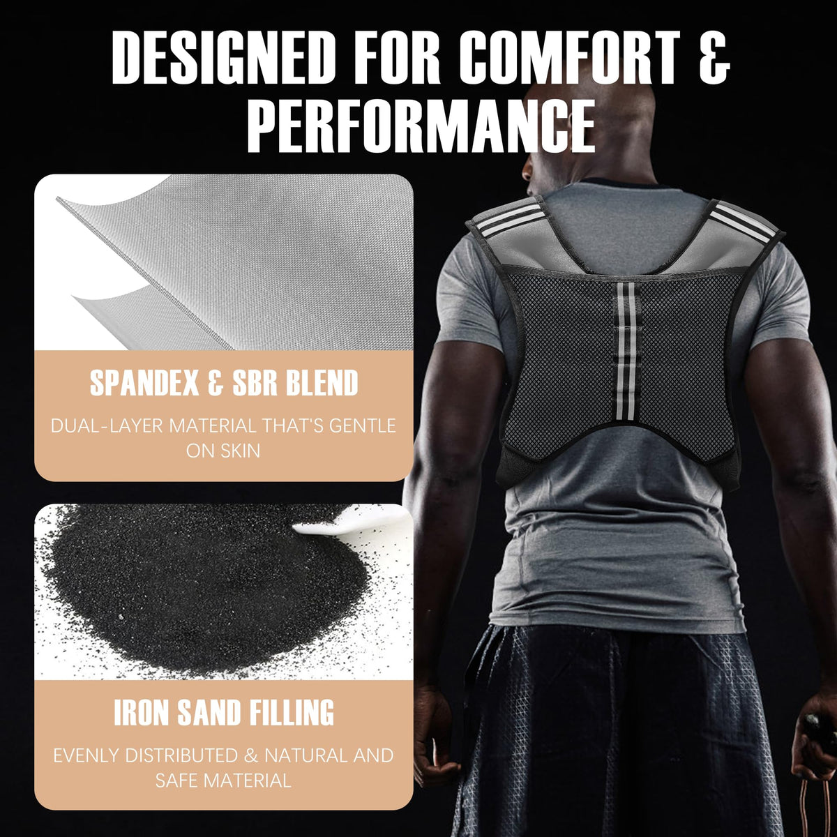 NATURELUX Weighted Vest with Reflective Stripe and Adjustable Buckle Straps, Grey, 10 lbs