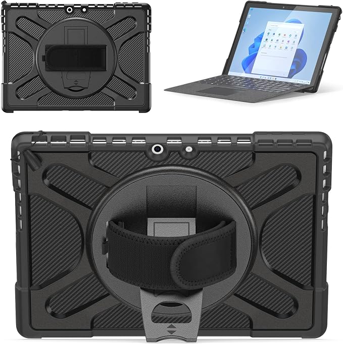 ZenRich Rugged Case for Microsoft Surface Pro 12 (2025)12 inch | Shockproof Hard Protective Case with 360 Rotating KickstandPen Holder and Hand Strap Compatible with Type Cover Keyboard