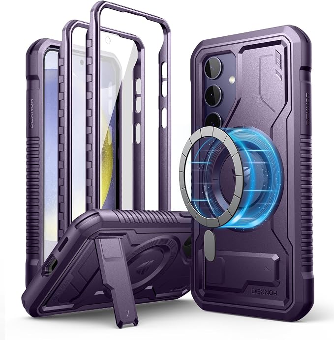 Dexnor Magnetic Case for Samsung Galaxy S24 Case with Kickstand &amp 2 Front Frames Built-in Screen Protector Compatible with Magsafe Rugged Shockproof Full-Body Protective Cover for Galaxy S24Gr