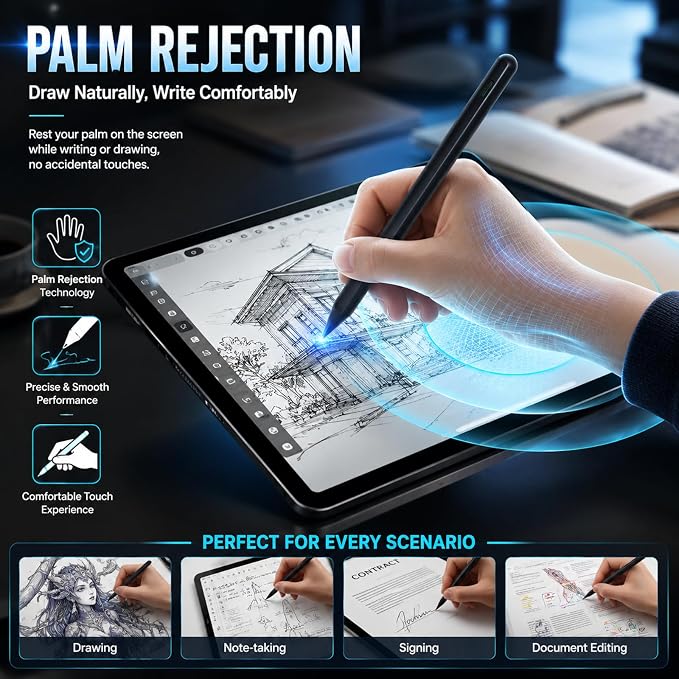 Stylus Pen for iPad Pro with Fast Charging Tilt Function Palm Rejection | Compatible with iPad 2018-2025: Works with iPad Pro Air Mini and iPad models for writing drawing and note-taking