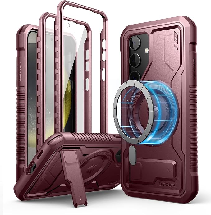 Dexnor Magnetic Case for Samsung Galaxy S24 Case with Kickstand &amp 2 Front Frames Built-in Screen Protector Compatible with Magsafe Rugged Shockproof Full-Body Protective Cover for Galaxy S24Gr