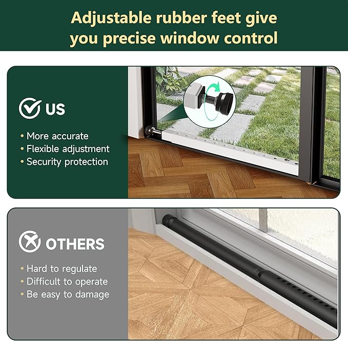 WooFog Window Security Bars Adjustable, Window Bars Security Inside Vertical, Heavy Window Ac Lock Bar with Rubber Feet for Up and Down Windows, 17-32 inch Double Hung Window Stopper -2 PCS Patented