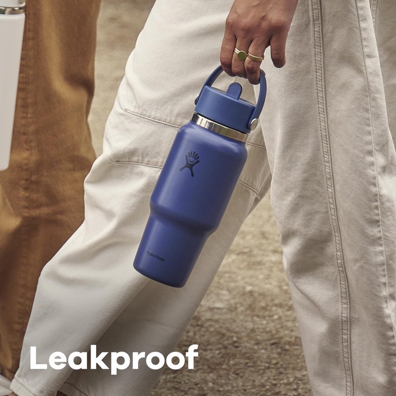 Hydro Flask Travel Water Bottle - Insulated Stainless Steel - Wide Straw Lid, Non Spill, Leakproof in 40 Oz Capri Blue