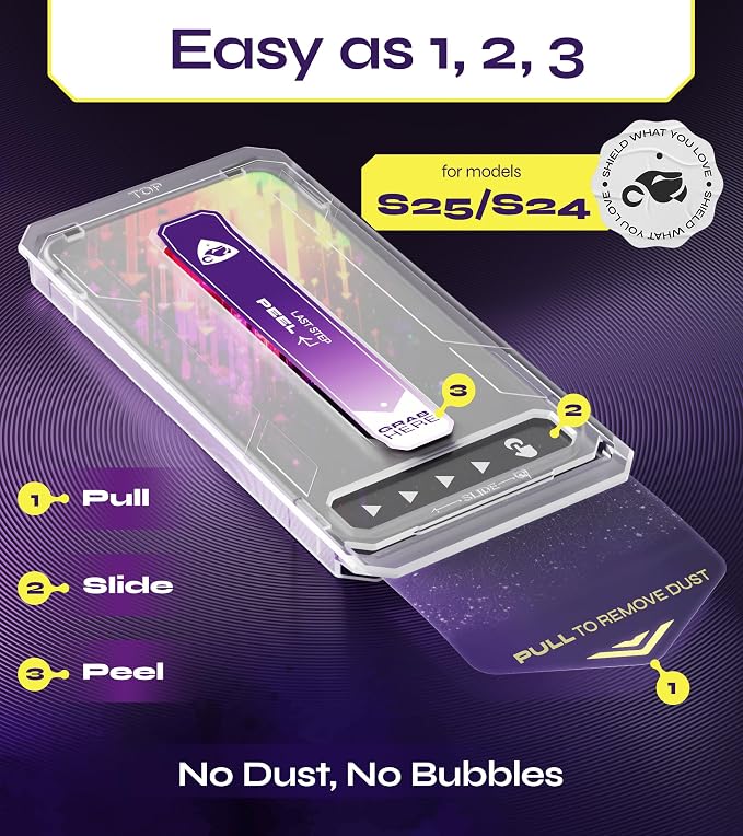 Defenslim for Samsung GALAXY S25 / S24 Screen Protector (2Pack) Easy Auto-Dust &amp Align Install Kit 6.2 Tempered Glass 9H Hardness Ultra HD Clear Case Friendly WonderShield