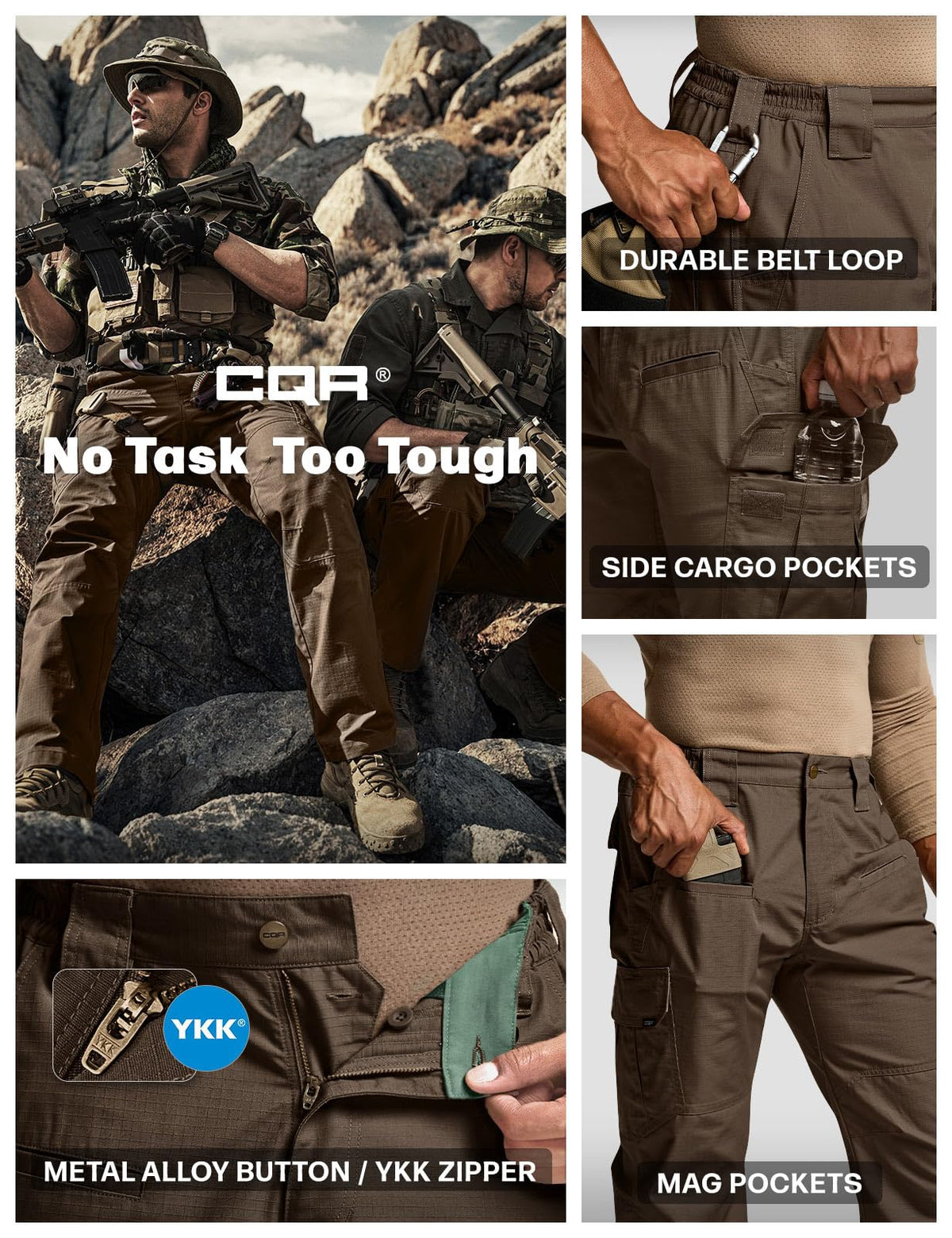 CQR Men's Tactical Pants, Water Resistant Ripstop Cargo Pants, Lightweight EDC Work Hiking Pants, Outdoor Apparel, Raider Tundra, 42W x 32L